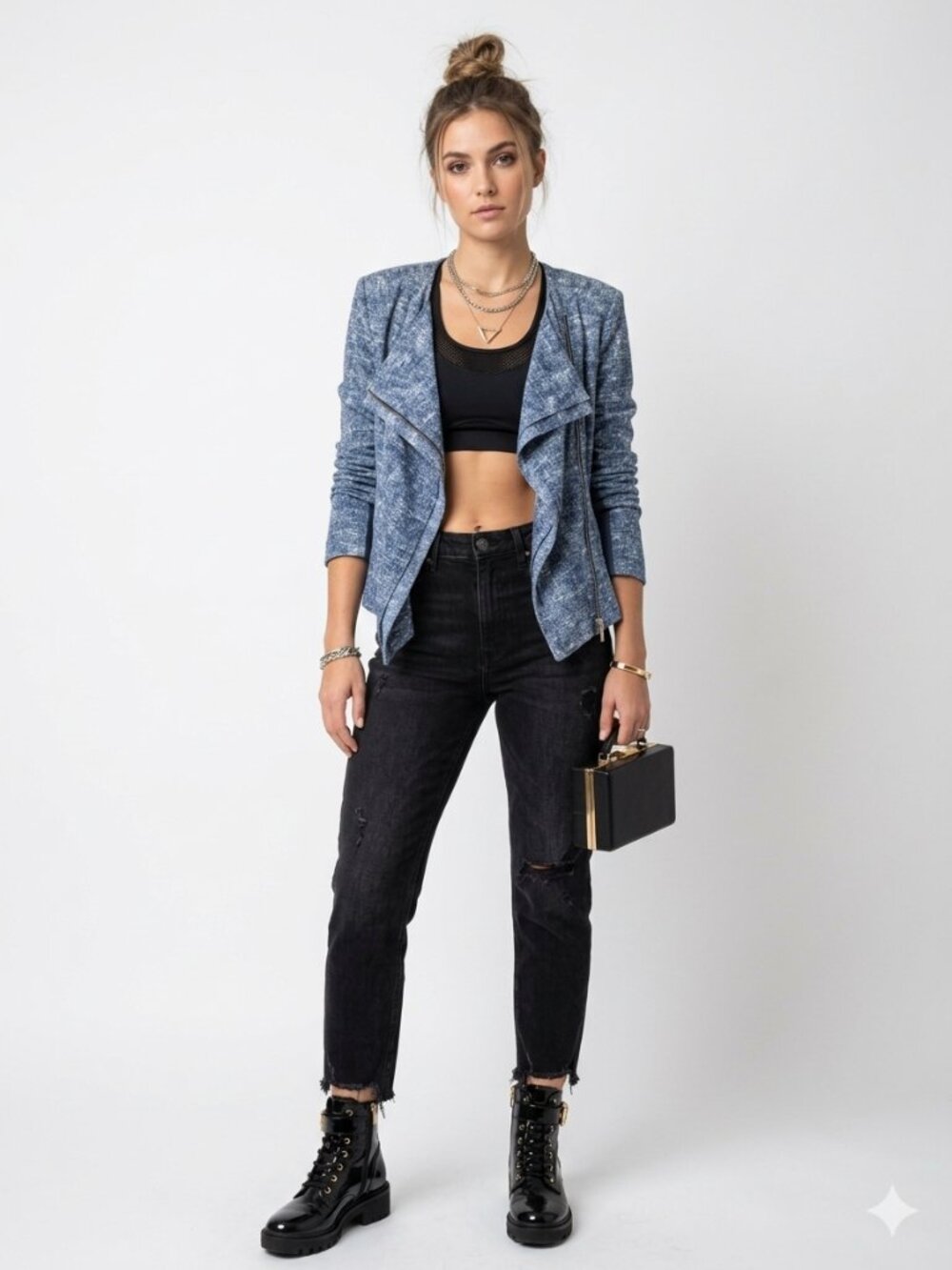 BCBGMaxAzria Navy Blue Waterfall Zip-Front Jacket | SIZE M